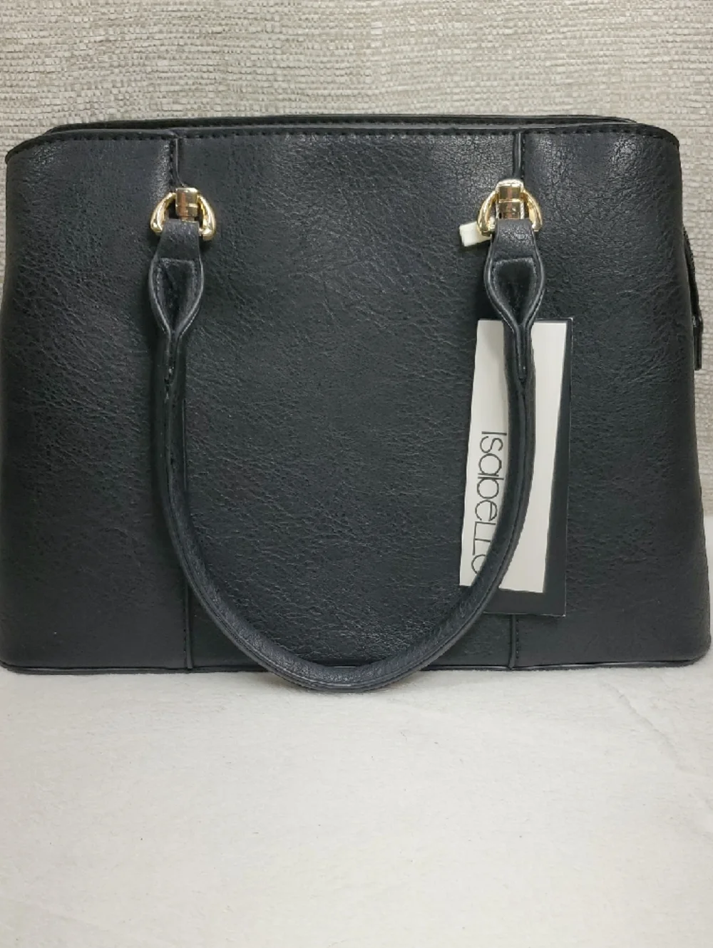 Isabella Leather Double Handled Black Satchel Handbag NWT